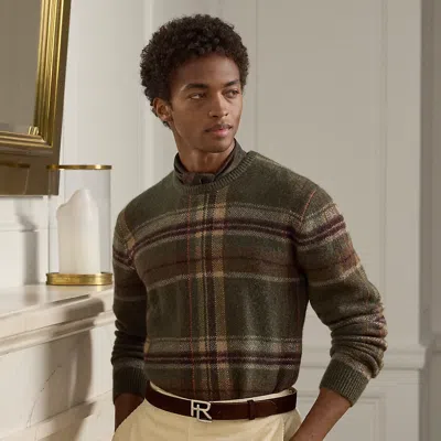Ralph Lauren Plaid Brushed Wool-blend Sweater In Green