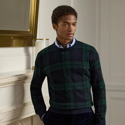Ralph Lauren Plaid Cashmere Crewneck Sweater In Blackwatch Multi In Green