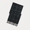 Ralph Lauren Plaid Cashmere Fringe Scarf In Green