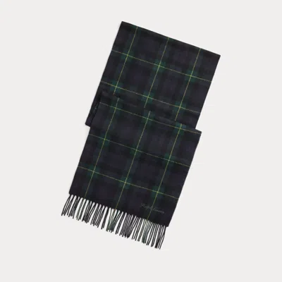 Ralph Lauren Plaid Cashmere Fringe Scarf In Green