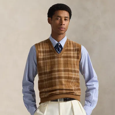 Ralph Lauren Plaid Cashmere Sweater Vest In Brown