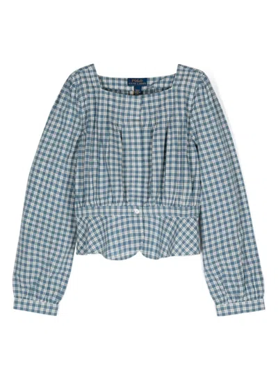 Polo Ralph Lauren Kids' Plaid-check Blouse In Blue