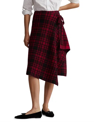 Ralph Lauren Plaid-check Wool Wrap Skirt In Red/black Plaid