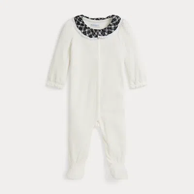 Ralph Lauren Babies'  Plaid-collar Velour Coverall In White
