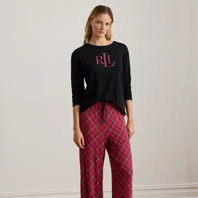 Ralph Lauren Plaid Cotton-blend Pajama Set In Black