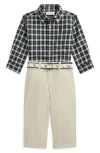 Ralph Lauren Plaid Cotton Button-down Shirt & Belted Chinos Set In Multi