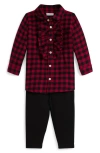 Ralph Lauren Plaid Cotton Flannel Button-up Shirt & Leggings Set In Red