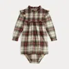 Ralph Lauren Plaid Cotton Jersey Dress & Bloomer In Brown