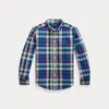Polo Ralph Lauren Kids' Plaid Cotton Oxford Shirt In Blue