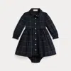 Ralph Lauren Plaid Cotton Poplin Dress & Bloomer In Blue