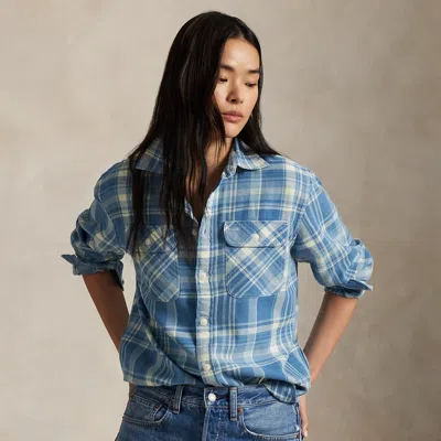 Polo Ralph Lauren Plaid Cotton Twill Workshirt In Blue/white Multi Plaid