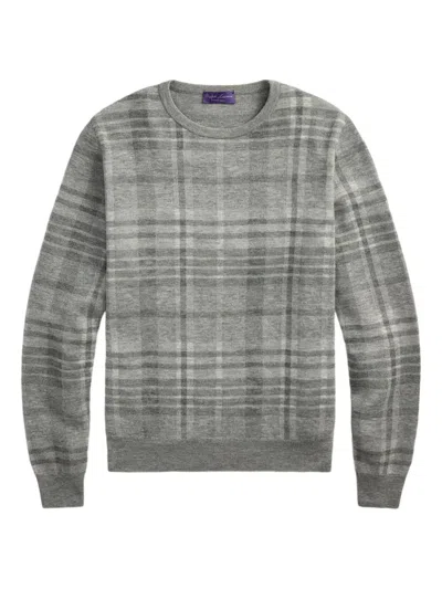 Ralph Lauren Plaid Crew-neck Top In Gray