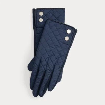 Ralph Lauren Plaid Diamond-quilted Tech Gloves In Navy