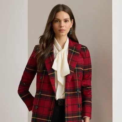 Ralph Lauren Plaid Double-breasted Wool-blend Blazer In Multi