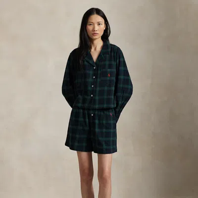 Ralph Lauren Plaid Flannel Crop Top & Boxer Pj Set In Multi