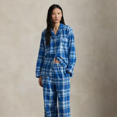 Ralph Lauren Plaid Flannel Pajama Set In Blue