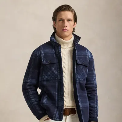Polo Ralph Lauren Plaid Fleece Shirt Jacket In Navy Handkerchief Plaid