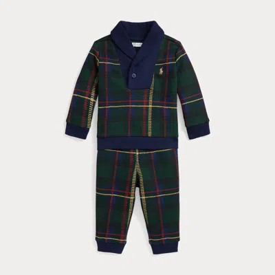 Ralph Lauren Babies'  Plaid Fleece Sweatshirt & Pant Set In Blue