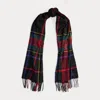 Ralph Lauren Plaid Fringe-trim Scarf In Black