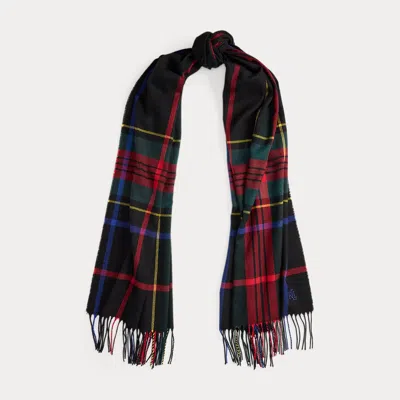 Ralph Lauren Plaid Fringe-trim Scarf In Black