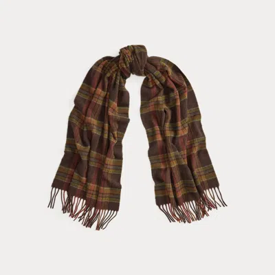 Ralph Lauren Plaid Fringe Wool-cashmere Scarf In Brown