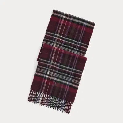 Ralph Lauren Plaid Fringe Wool Scarf In Multi
