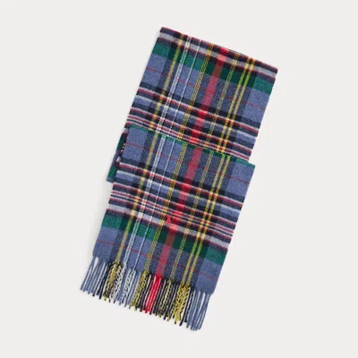 Ralph Lauren Plaid Fringe Wool Scarf In Multi