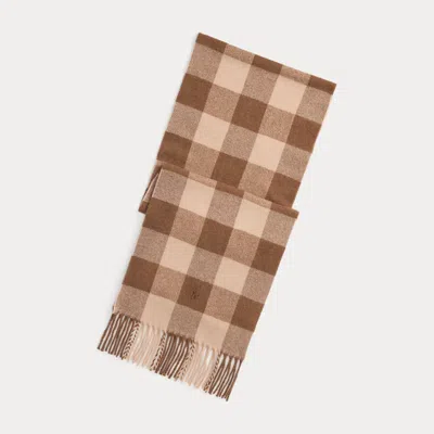 Ralph Lauren Plaid Fringe Wool Scarf In Multi