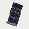 Polo Ralph Lauren Plaid Fringe Wool Scarf In Royal Multi