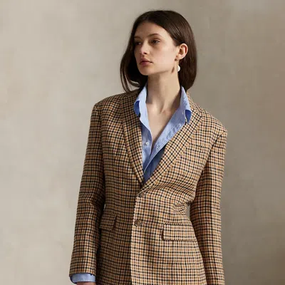Ralph Lauren Plaid Linen Blazer In Brown