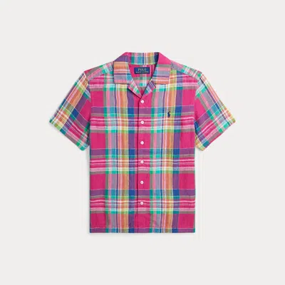 Ralph Lauren Kids' Plaid Linen Camp Shirt In Multi