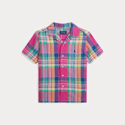 Ralph Lauren Kids' Plaid Linen Camp Shirt In Multi