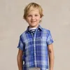 Ralph Lauren Kids' Plaid Linen Short-sleeve Shirt In Blue