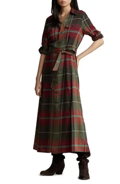 Ralph Lauren Plaid Long Sleeve Shirtdress In Red Multi Plaid