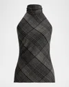 Ralph Lauren Chilton Fringed Scarf-detailed Checked Wool Turtleneck Tank In Multi