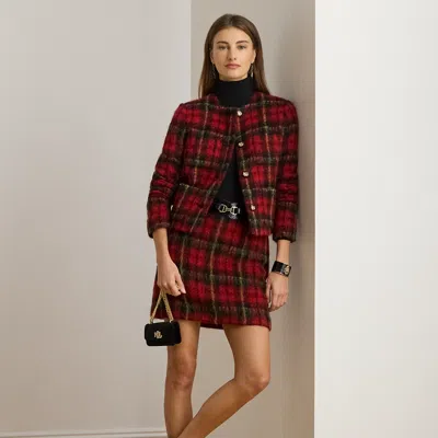 Ralph Lauren Plaid Mohair Pencil Miniskirt In Red/black/yellow Multi