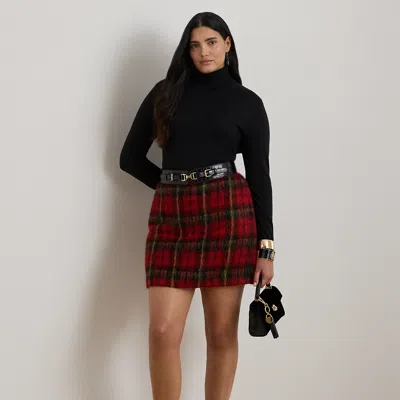 Ralph Lauren Plaid Mohair Pencil Miniskirt In Red/black/yellow Multi