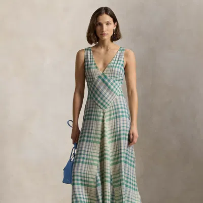 Polo Ralph Lauren Plaid Paneled Sleeveless Dress In Blue Light Mauve Plaid In Multi