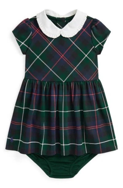 Ralph Lauren Babies'  Plaid Peter Pan Collar Dress & Bloomers In Double Red Holiday Plaid