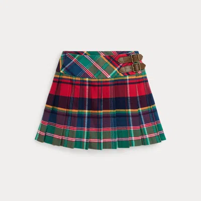 Ralph Lauren Kids' Plaid Pleated Cotton Twill Wrap Skirt In Multi