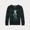 Polo Ralph Lauren Kids' Plaid Polo Bear Fleece Sweatshirt In Green