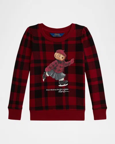 Ralph Lauren Kids' Plaid Polo Bear Fleece Sweatshirt In Red