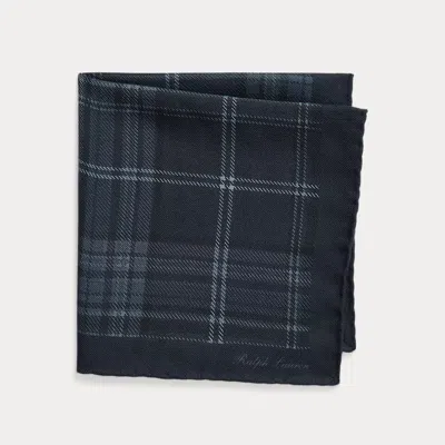 Ralph Lauren Plaid-print Cashmere-silk Pocket Square In Blue