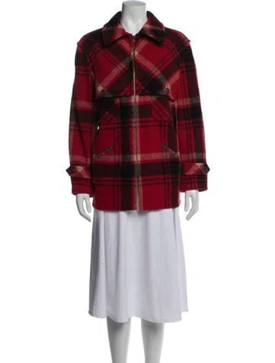 Pre-owned Ralph Lauren Plaid Print Coat In Red