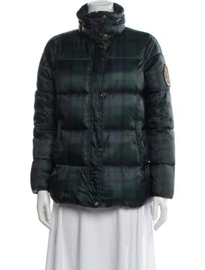 Pre-owned Ralph Lauren Plaid Print Down Coat In Green