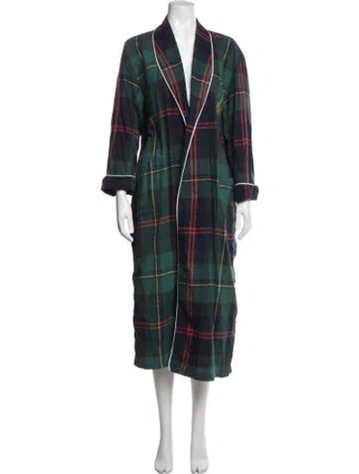 Pre-owned Ralph Lauren Plaid Print Embroidered Accent Robe In Green
