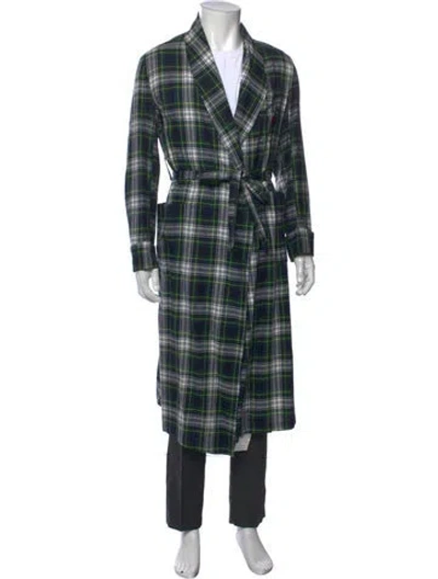 Pre-owned Ralph Lauren Plaid Print Embroidered Accent Robe In Green