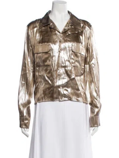 Pre-owned Ralph Lauren Plaid Print Long Sleeve Blouse In Brown