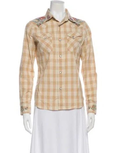 Pre-owned Ralph Lauren Plaid Print Long Sleeve Blouse In Neutral