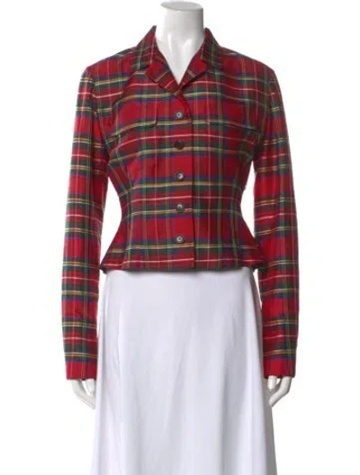 Pre-owned Ralph Lauren Plaid Print Long Sleeve Blouse In Red